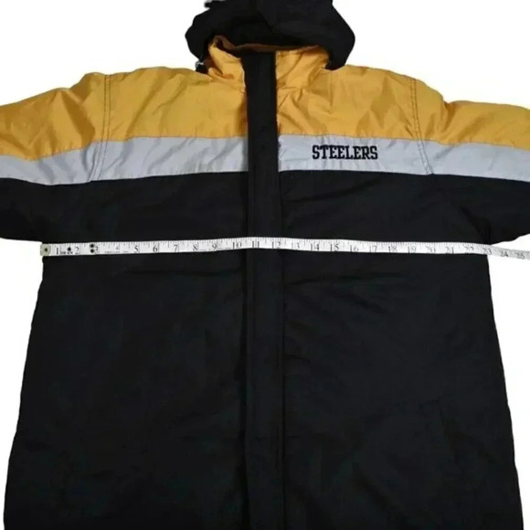 Vintage NFL Pittsburg Steelers Winter Jacket Hood Black Yellow Size Youth XXL - Picture 10 of 14